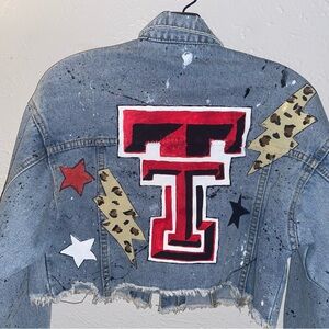 Custom hand painted Texas Tech denim crop jacket